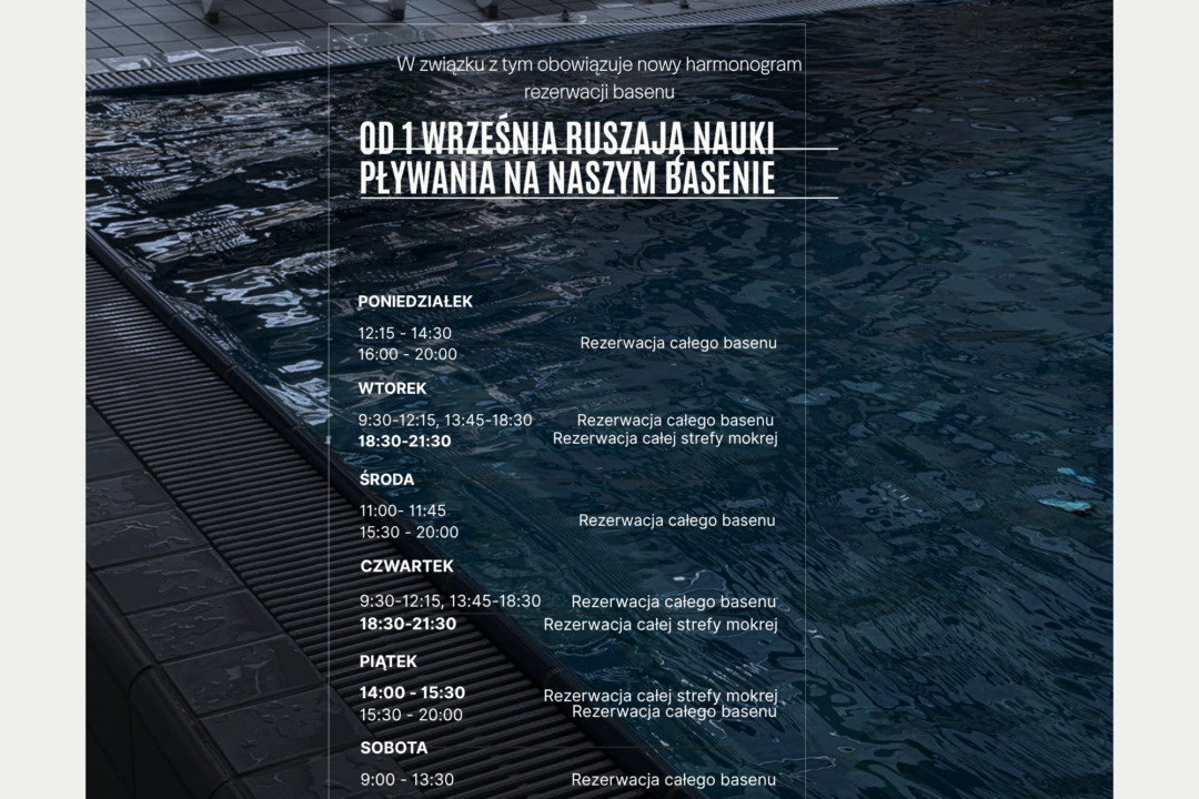 Nowy harmonogram rezerwacji basenu od 1 września!